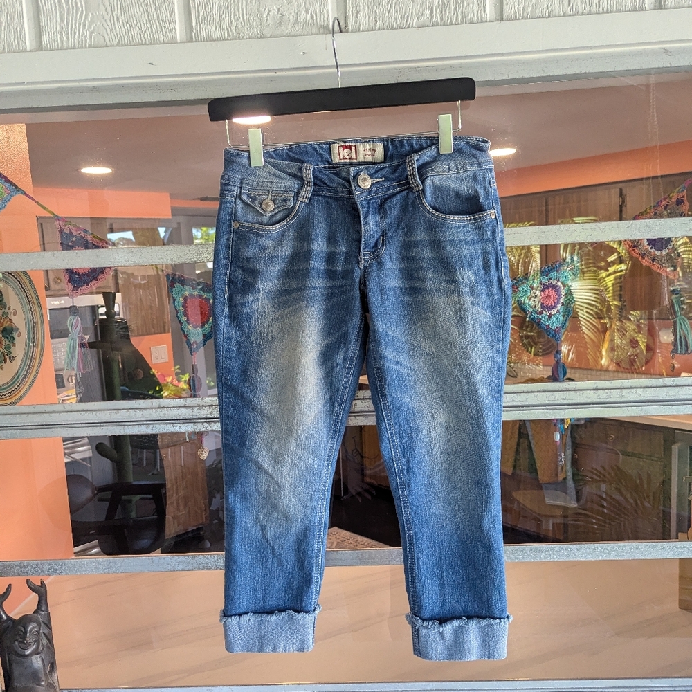 Vintage Y2K LEI Low Rise Capri Jeans Ashley Bling Baddie Blue Jeans Junior 1 - Picture 9 of 16